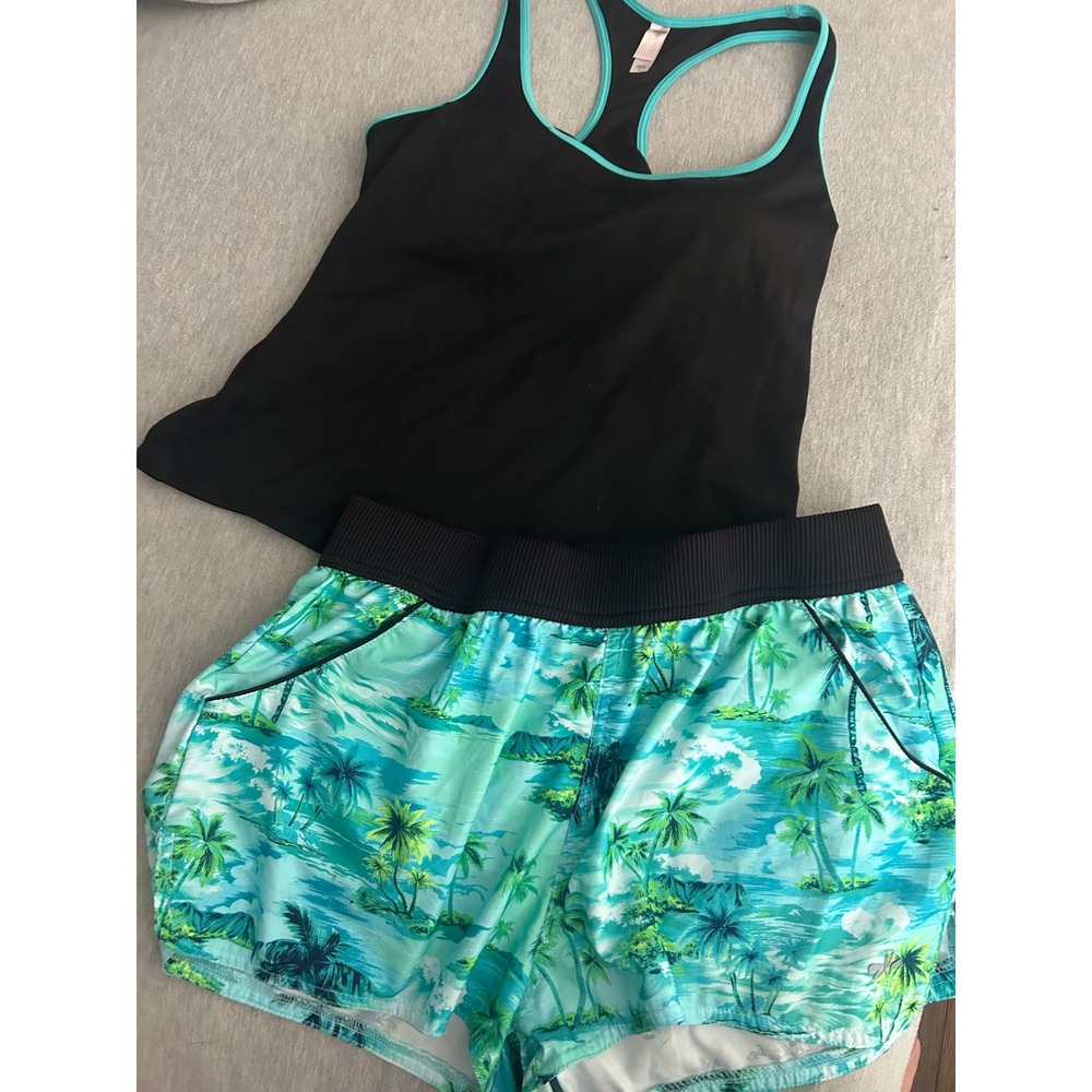 Victorias Secret Tankini top & La Blanca Tropical Board Shorts Swim Set L XL